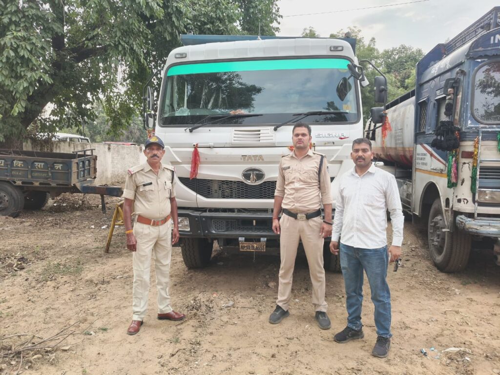 जियावन पुलिस ने पकड़ा अवैध रेत से भरा हाईवा, चालक गिरफ्तार